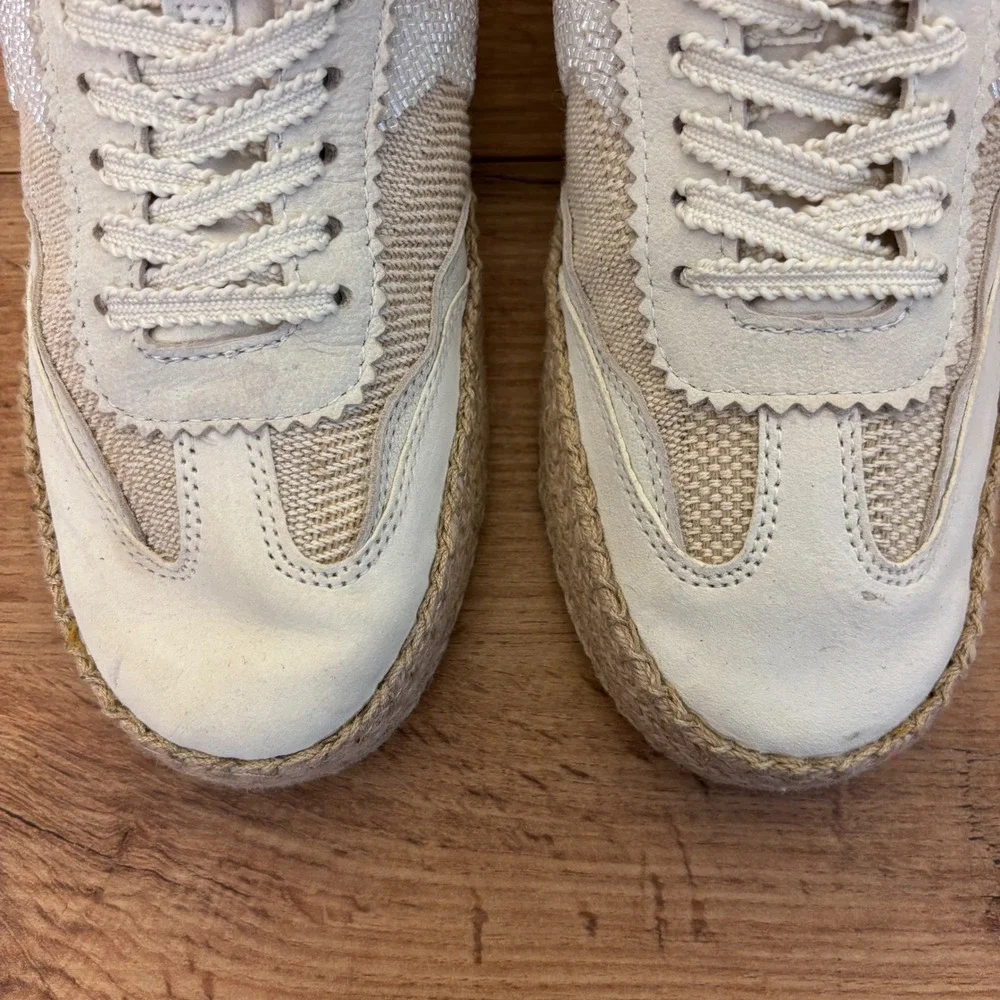 DOLCE VITA Notice Beaded Espadrille Sneakers Natural Burlap Tan Women Size 9